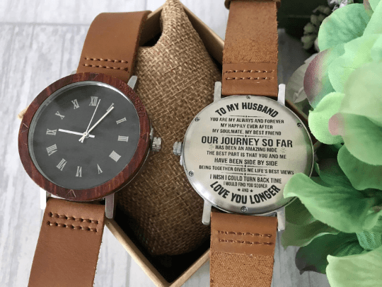 Wooden Stainless Steel Watch Personalised Gift - my husband quote - Image 2