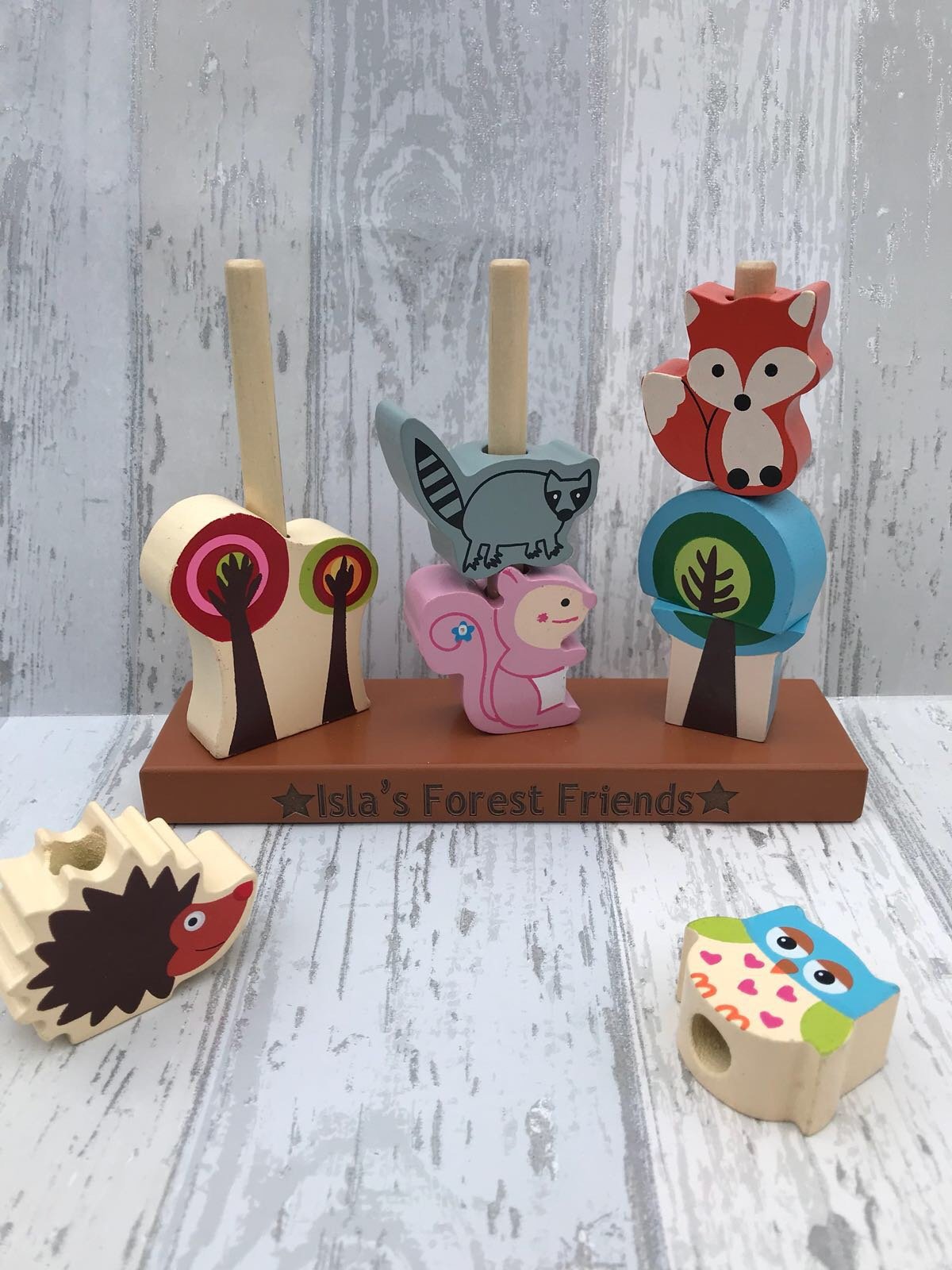 Personalised forest animals peg game engraved with child's name - friends - animal wooden toy - Image 2