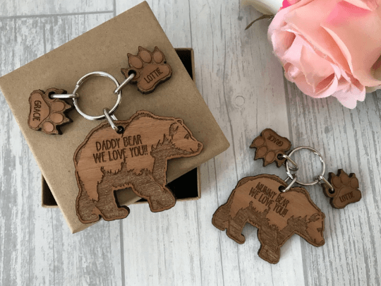 Personalised Bear Wooden Keyring - Mummy Bear - Daddy Bear - Image 2