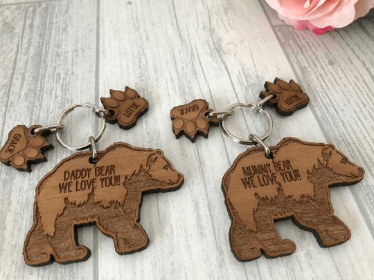 Personalised Bear Wooden Keyring - Mummy Bear - Daddy Bear - Image 6