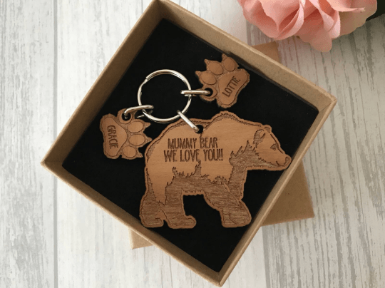 Personalised Bear Wooden Keyring - Mummy Bear - Daddy Bear - Image 5