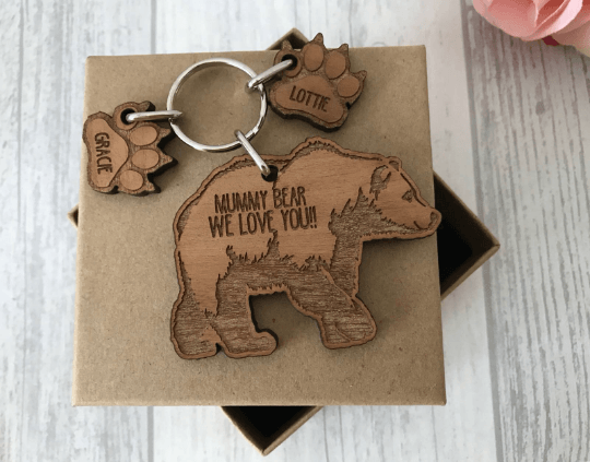 Personalised Bear Wooden Keyring - Mummy Bear - Daddy Bear - Image 4