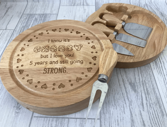 5th Wedding Anniversary Engraved Cheese Board - Image 4