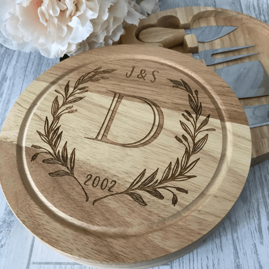 Personalised Initial Cheese Board With Knives - Image 3