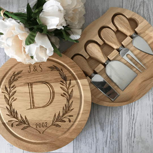 Personalised Initial Cheese Board With Knives - Image 4