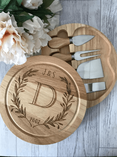 Personalised Initial Cheese Board With Knives - Image 5