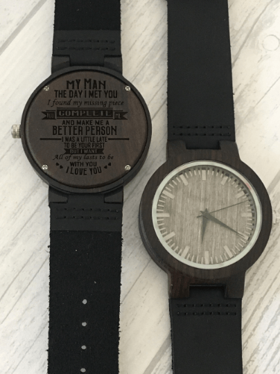 My Man Dark Wooden Quote Watch - Image 4