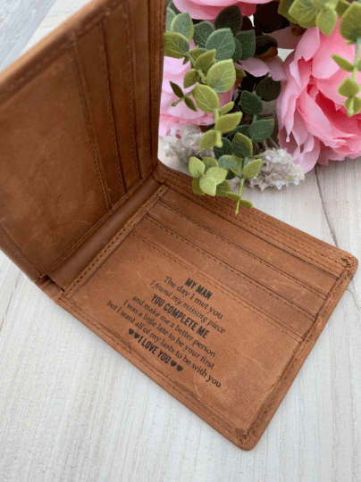Personalised Leather Wallet - Tan - My Man quote - Image 4