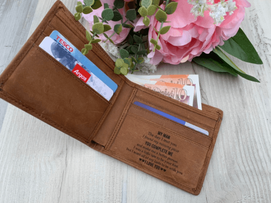 Personalised Leather Wallet - Tan - My Man quote - Image 3