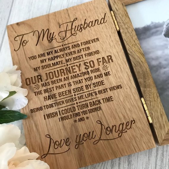 Personalised to my husband engraved photo frame - solid oak hinged photo frame - Image 4