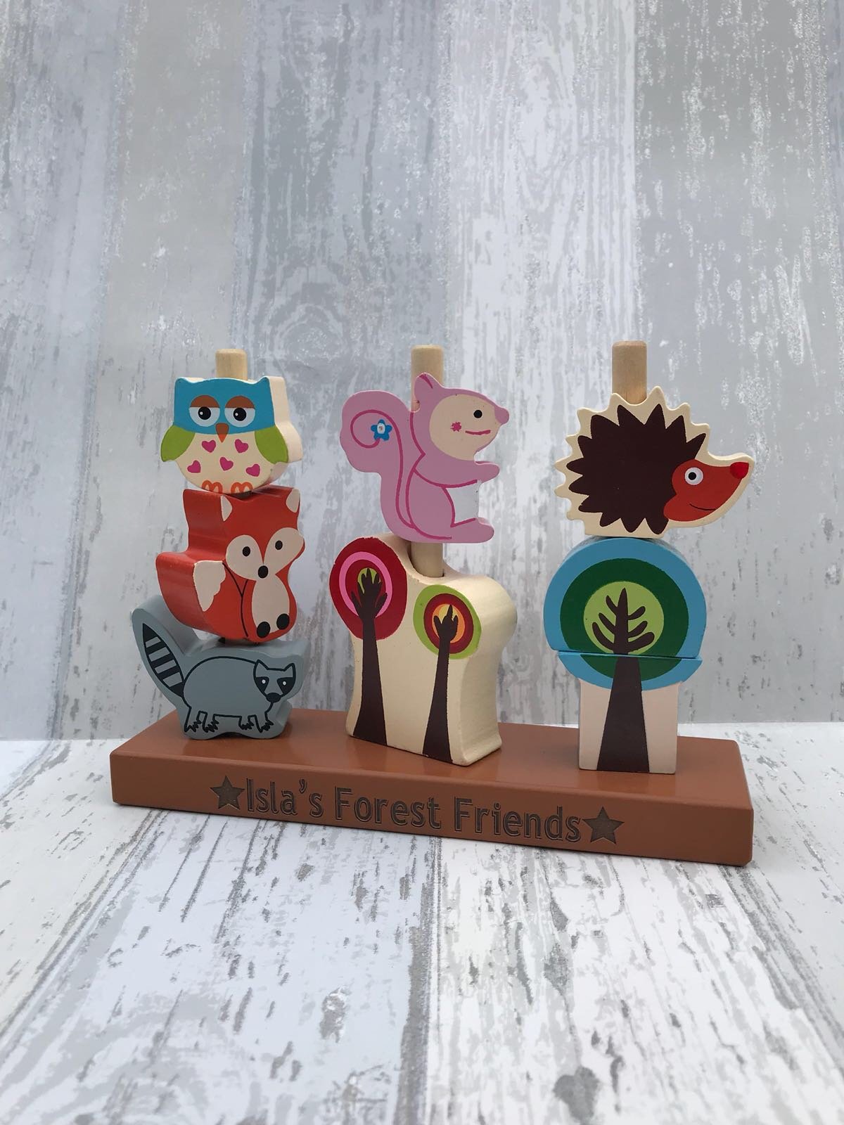 Personalised forest animals peg game engraved with child's name - friends - animal wooden toy - Image 3