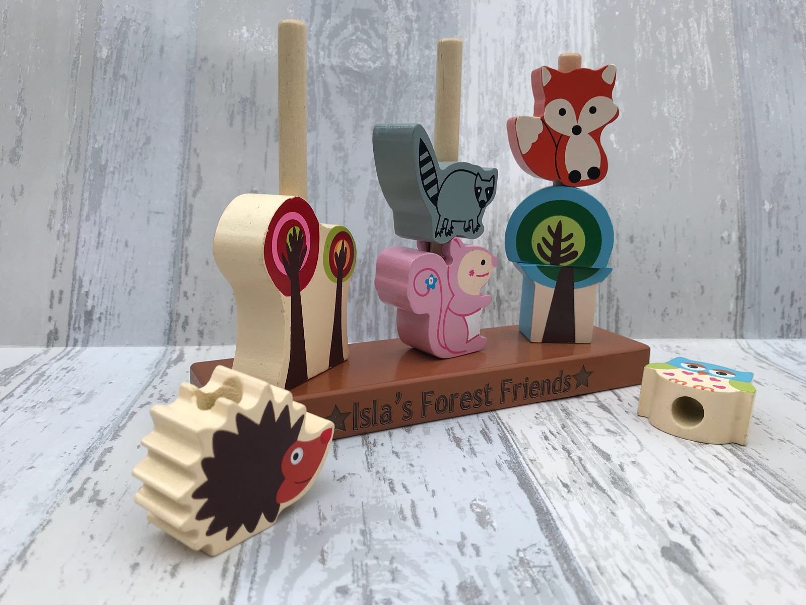 Personalised forest animals peg game engraved with child's name - friends - animal wooden toy - Image 4