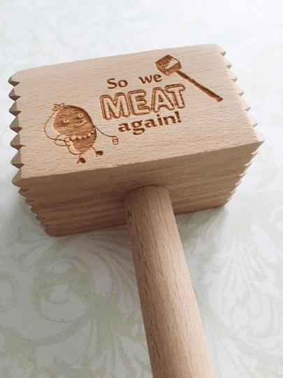 So We MEAT Again! Meat Mallet Wooden Engraved - Image 2