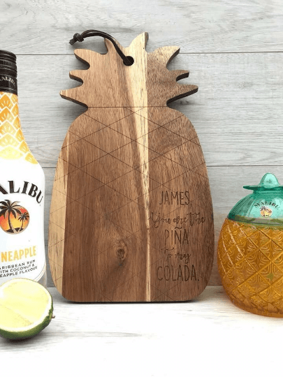 Pina Colada Quote Wooden Chopping Board - Pineapple Shape - Image 3