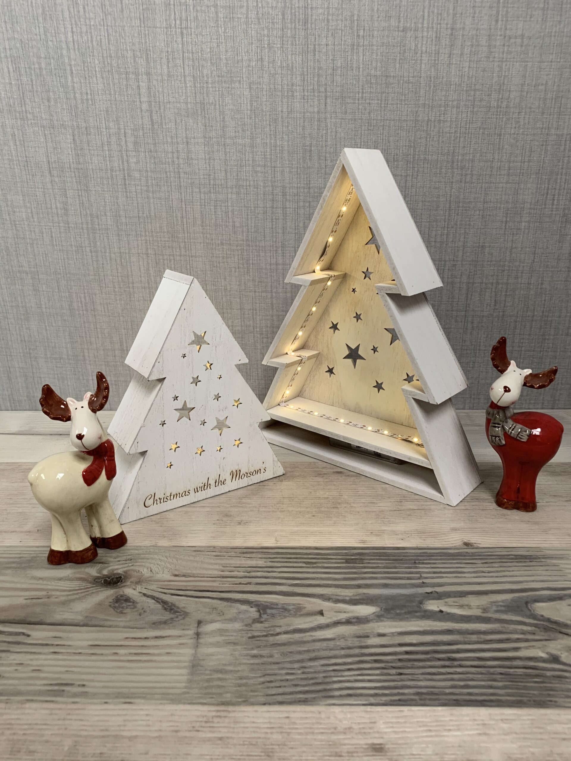 Light Up Wooden Christmas Trees Twin Pack - Led Lights - Image 2