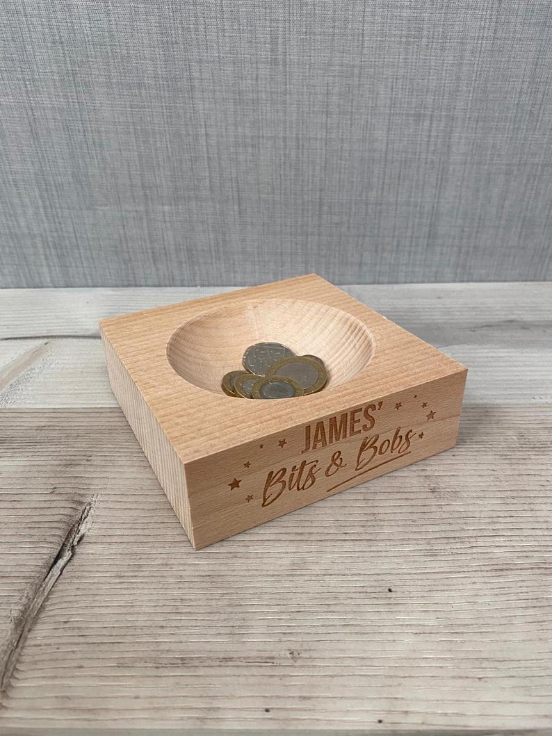 Personalised Solid Beech Bits and Bobs/Coin Tray - Image 5
