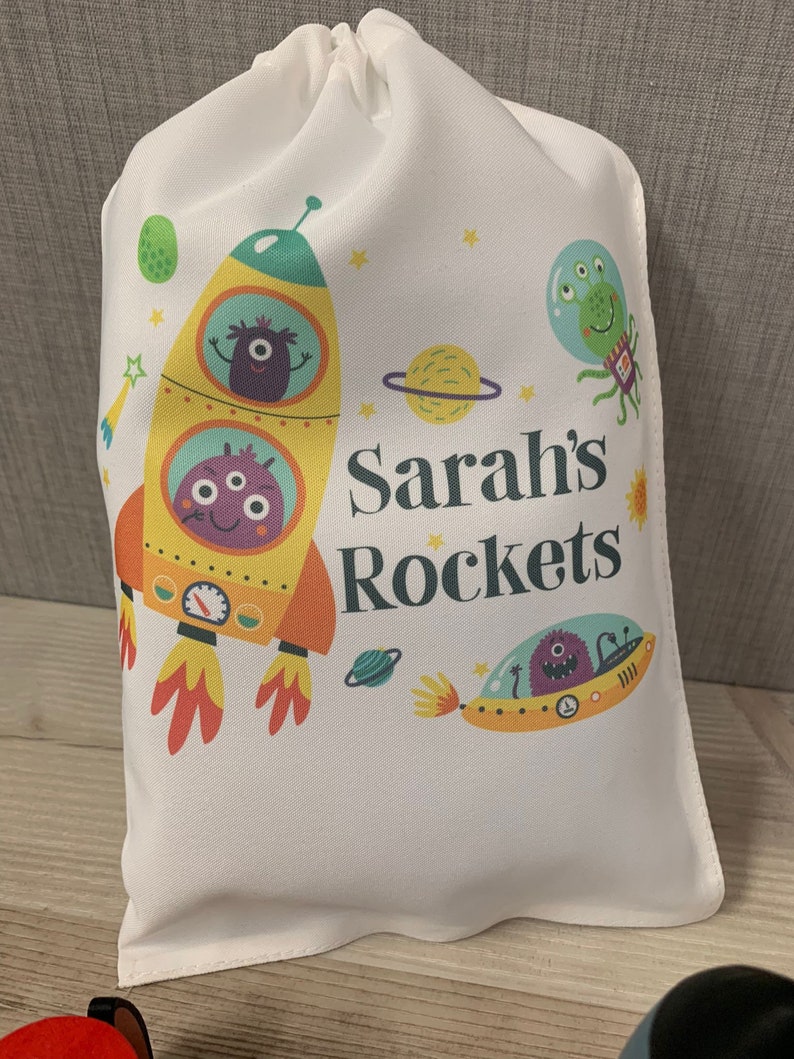 Wooden rocket construction set with Personalised Printed Storage Bag - Image 6
