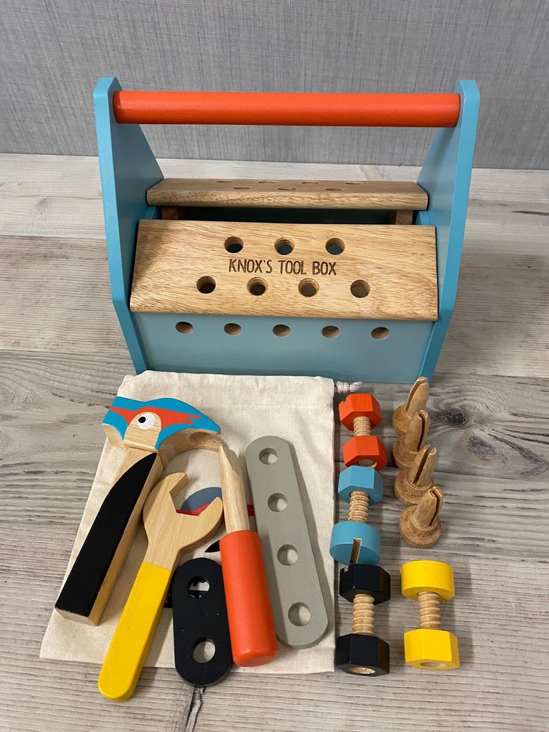 Personalised wooden tap-tap toolbox and workbench - Image 5