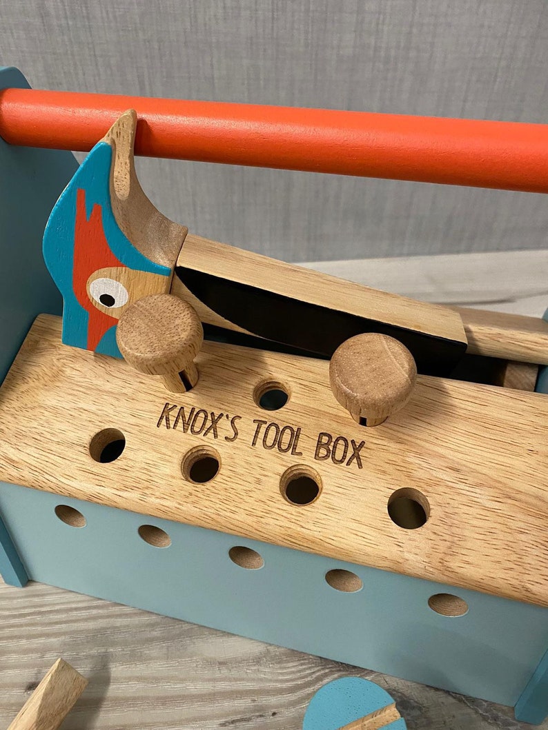 Personalised wooden tap-tap toolbox and workbench - Image 2