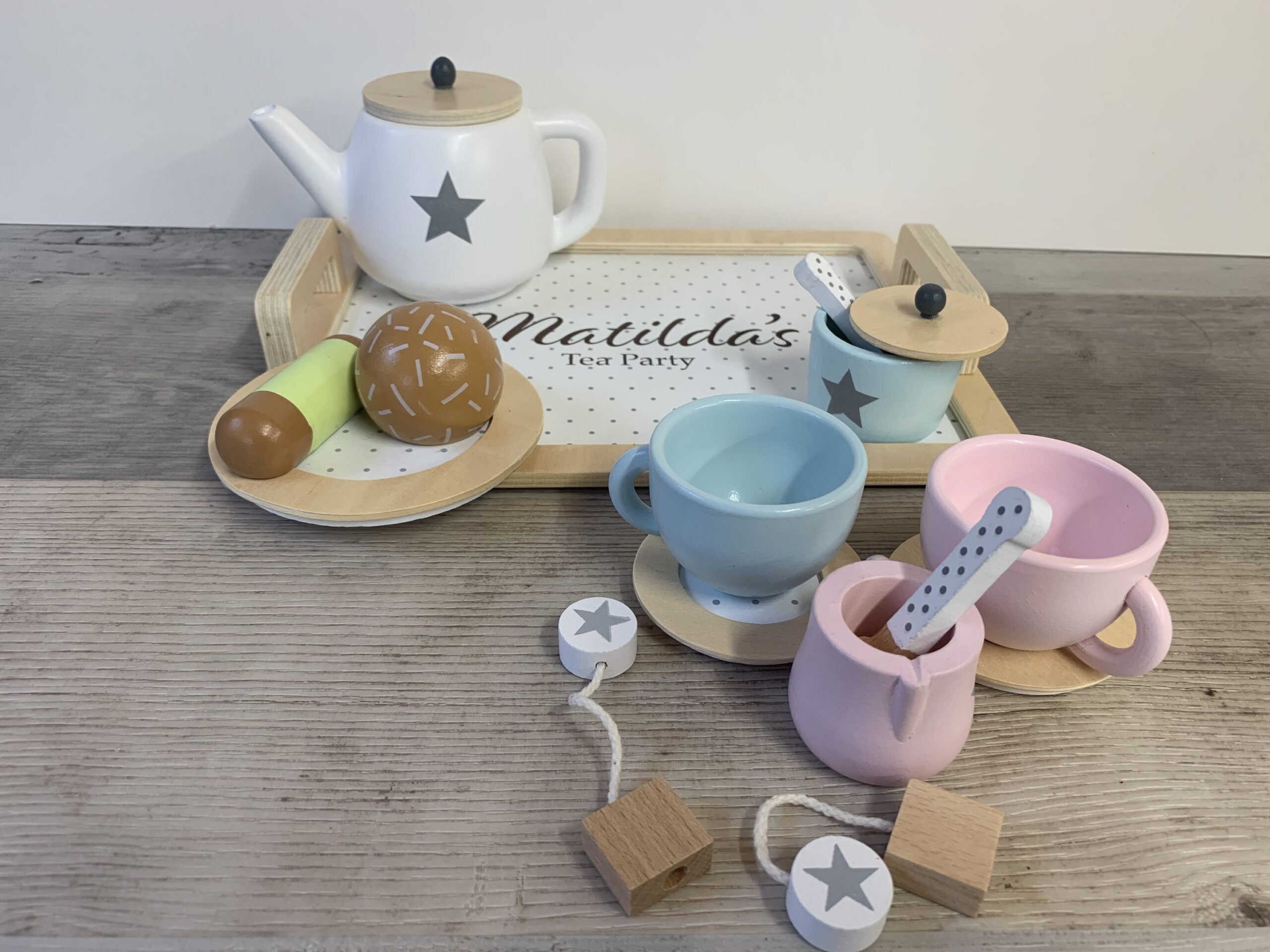 Personalised Wooden Tea Play Set - Stars Design - Image 2